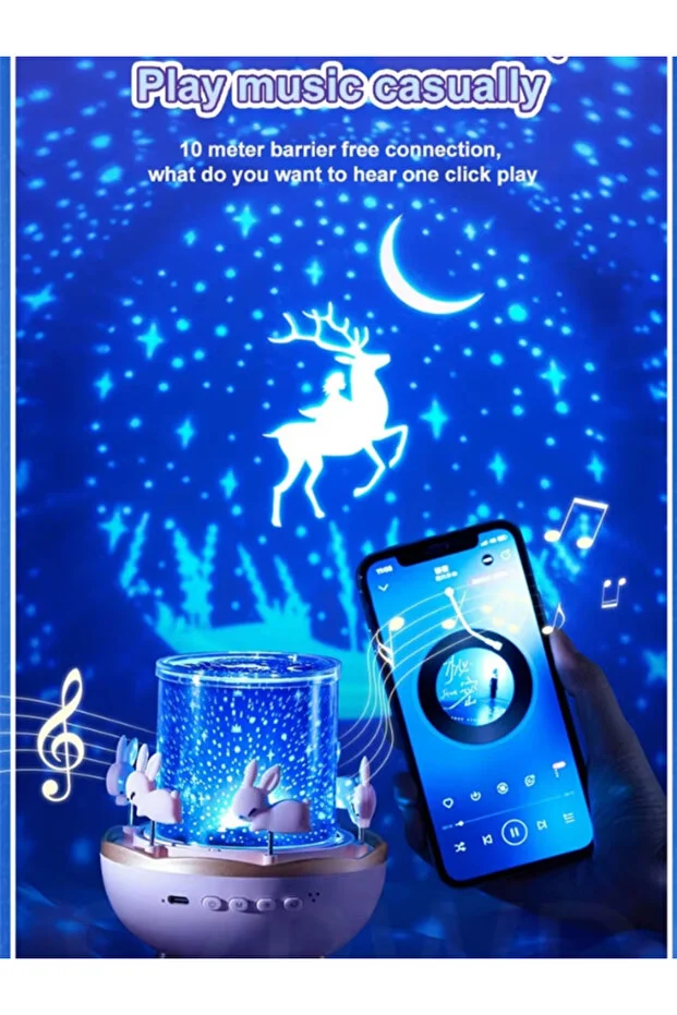 Projektör Gece Lambası Dönen Çocuklar İçin Eğitici Müzik Efektli Gezengen Ay Yıldz Işıklı Masal